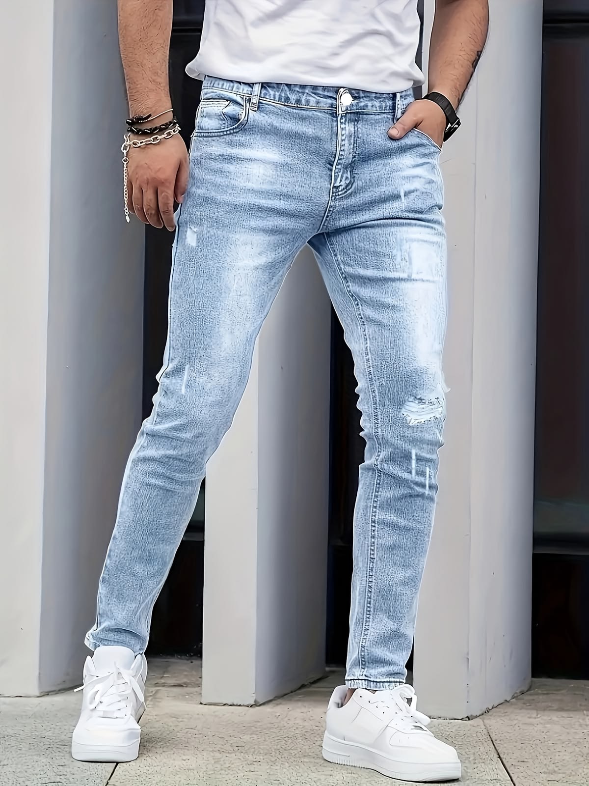 Men'S Slim-Fit Distressed Denim Jeans